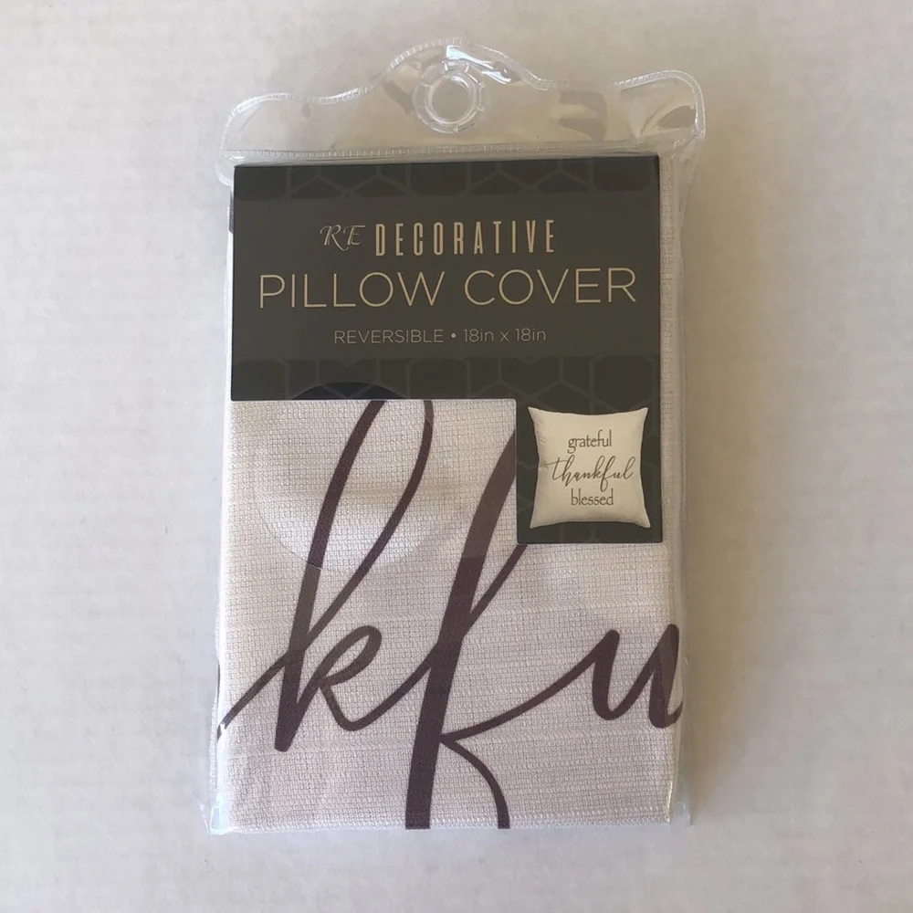 🌵 3/$15 Decorative Reversible Thankful Blessed Grateful Pillow Cover 18x18